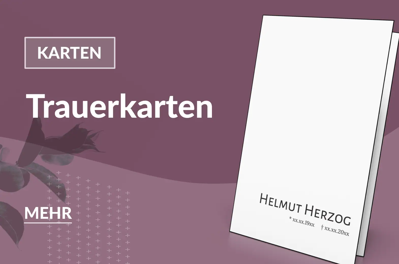 Trauerkarte mit Blumen und Schmetterling, personalisierbar.